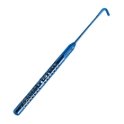 Wright Grooved Muscle Hook, Titanium, Right, Working End 2.5mm Diameter x Inside 11.5mm x Outside 14.5mm Long, With Groove, Round Fenestrated Handle, Overall Length 5-1/2" (140mm) 